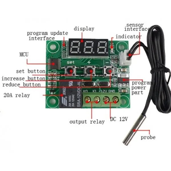 xh-w1209 digital thermostat module features and connections